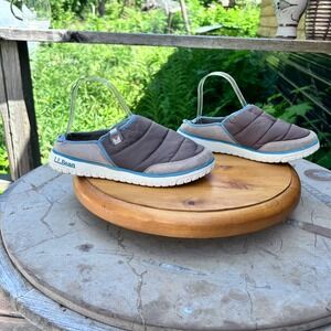 Mountain Classic Quilted Slides Womens Large Gray Birch Blue Suede L.L. Bean